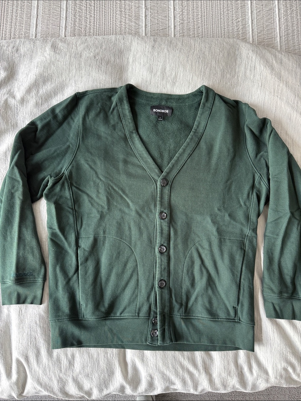 Bonobos Golf Forest Green V-Neck Button Cardigan